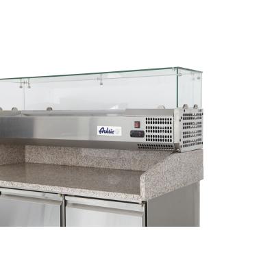 Třídveřový chladicí vozík na pizzu se skleněným nástavcem a žulovou pracovní deskou, Arktic, 254L, 230V/400W, 1400x700x…